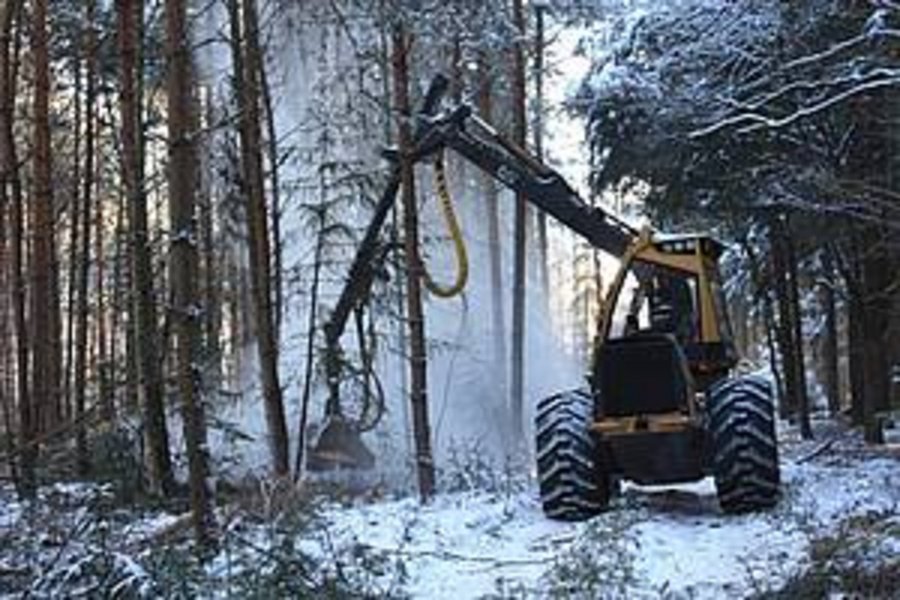 Pflegearbeiten mit einem Forstfahrzeug im Winter