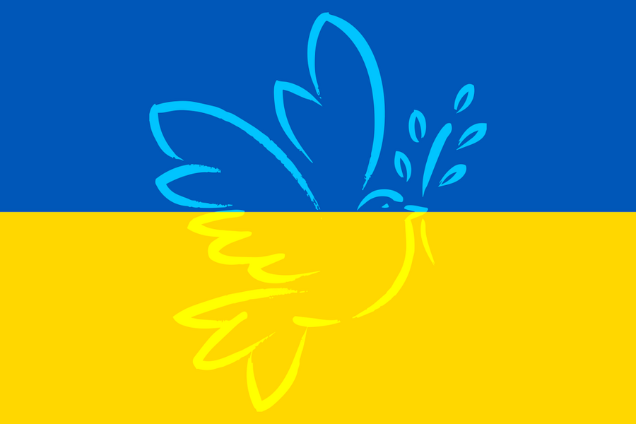 Flagge Ukraine mit Friedenstaube