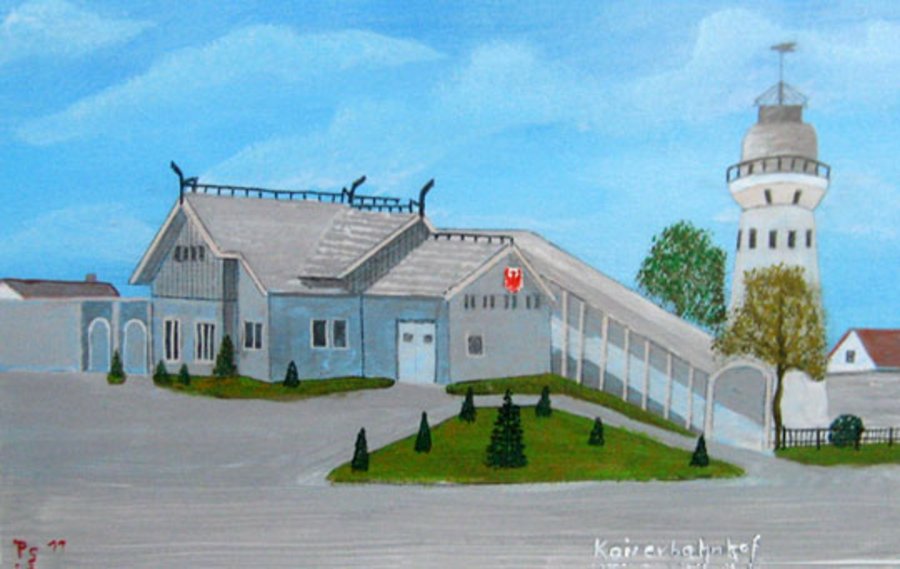 Der alte Kaiserbahnhof in Rathenow gemalt von Peter Schmidt