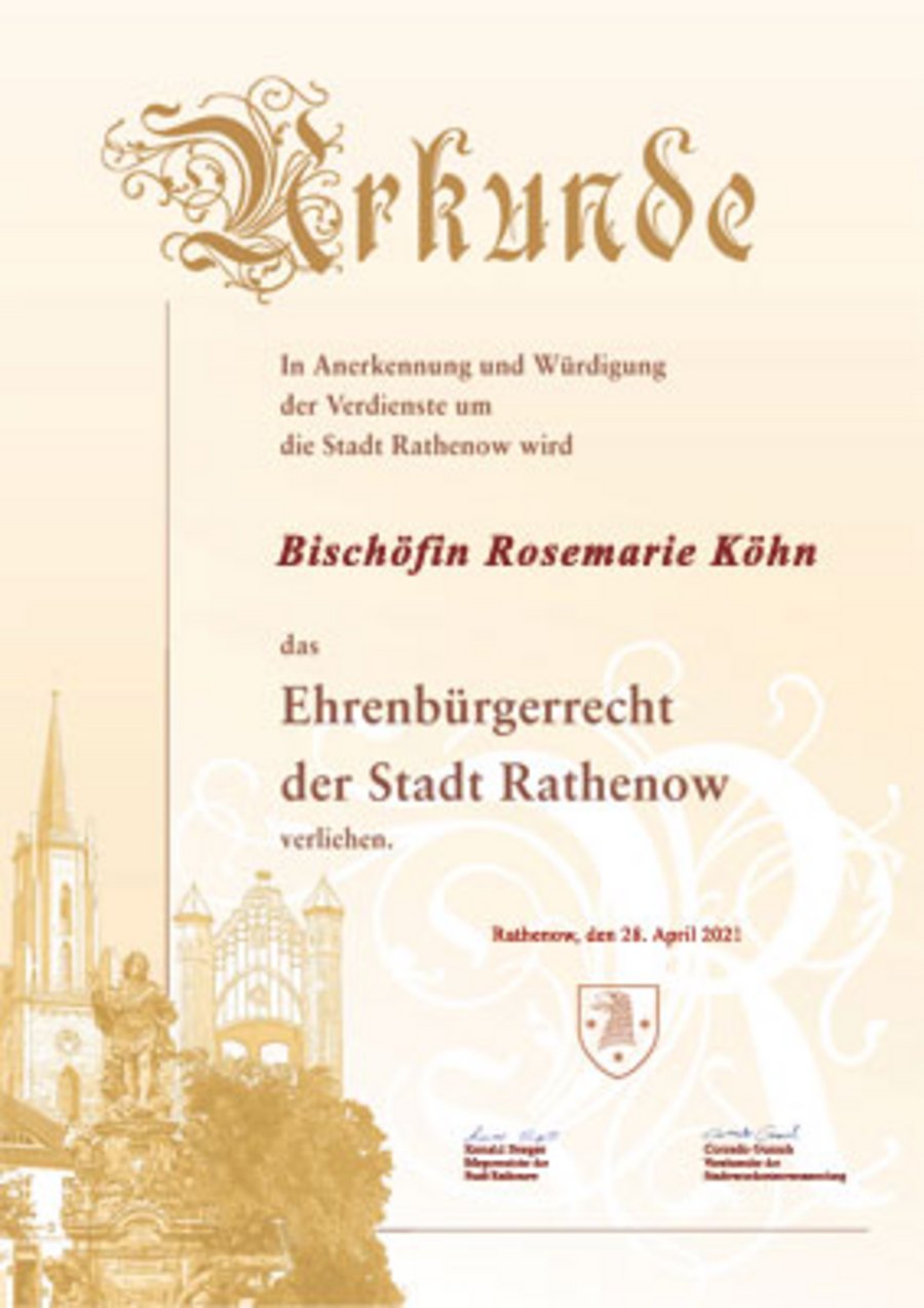 Offizielle Ehrenbürgerurkunde der Stadt Rathenow