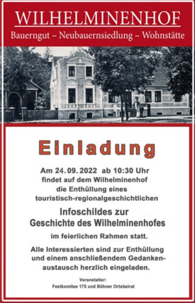 Feierliche Enthüllung eines Infoschildes zur Geschichte des Wilhelminenhofes