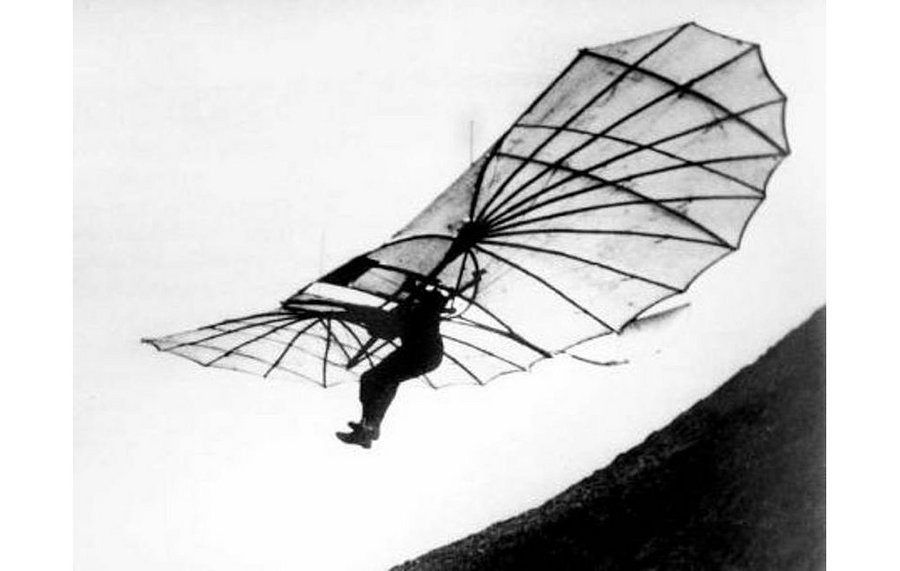Otto Lilienthal bei einem Flugversuch